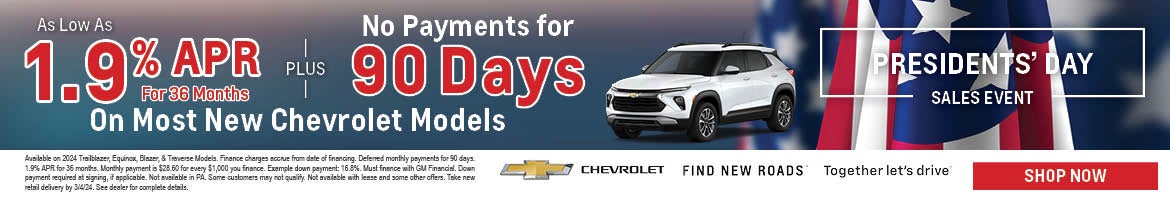 1.9% APR and 90 Days No Payments On Most Models